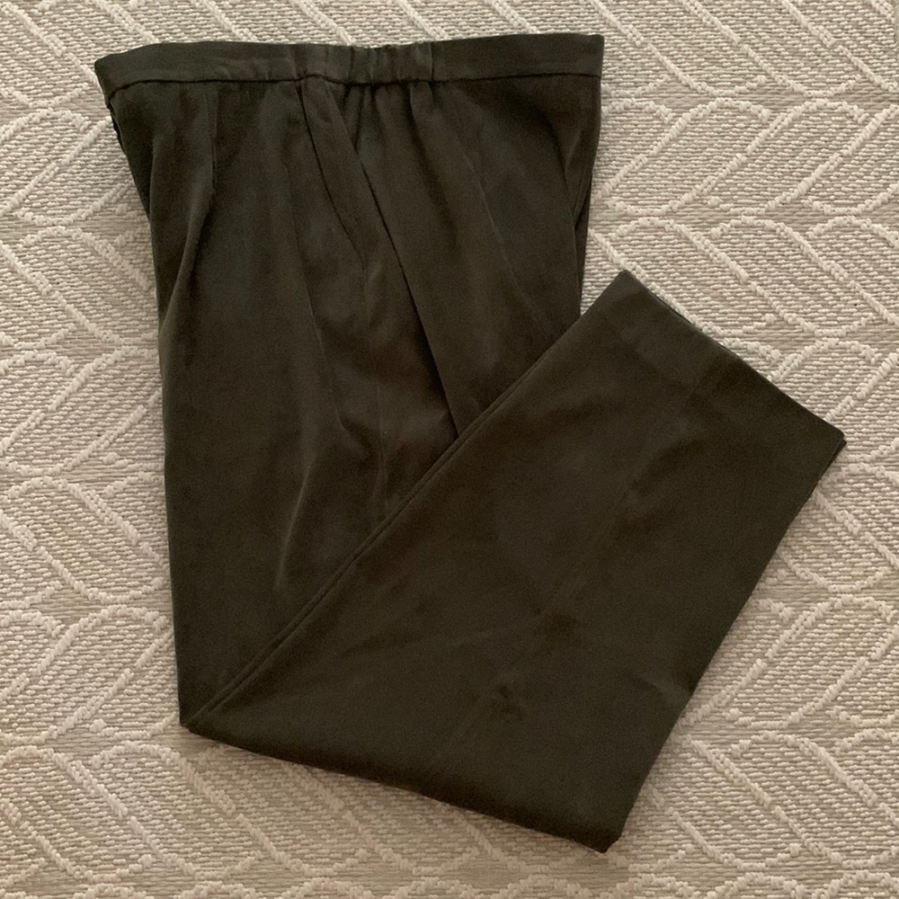 Orvis Loden Green Sueded Women’s Trousers, Wide Leg, Pockets, Comfy Stretch